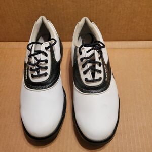 FootJoy Greenjoys Saddle Golf Shoes Cleats Lace Up Womens White Black 8.5 M